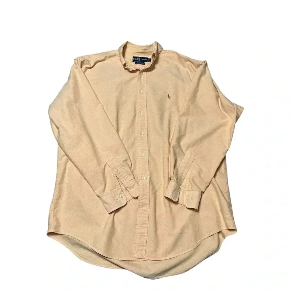 Ralph Lauren Yarmouth Cotton Long Sleeve Button Down‎ Shirt Peach Color Pastel